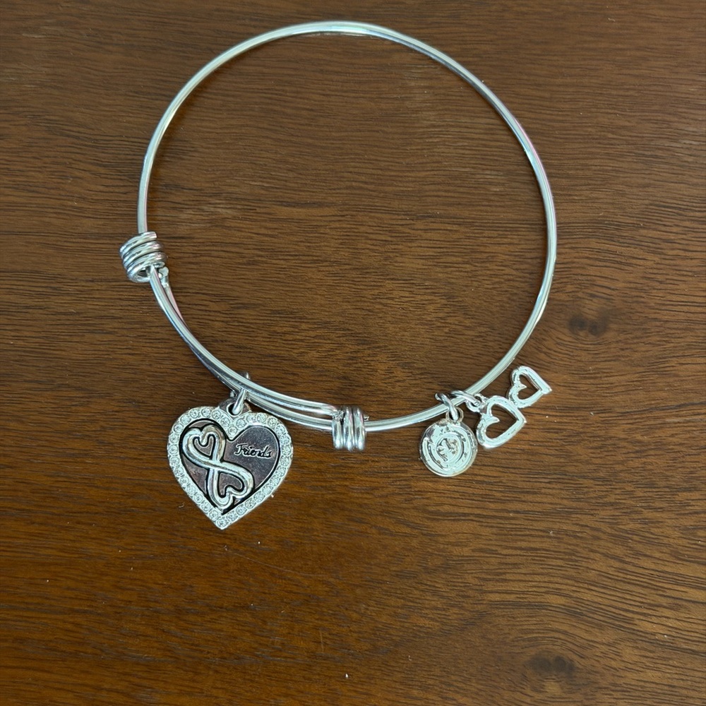 Silver Heart Charm Bangle Bracelet - Women's Jewelry